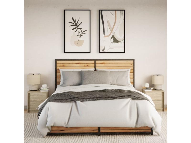  Lot de 2 tables de chevet - cabinet de chevet - table de nuit et lumières led chêne sonoma  - Conforama C