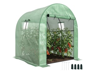 Serre tunnel en acier et polyéthylène résistant aux uv de 1,8 x 1,8 x 2 m pour potager, avec portes et fenêtres à enroulement, verte