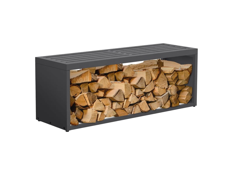  Ml-design range-bûches pour intérieur et extérieur avec banc, acier galvanisé, conception 2-en-1 motif sobre, rangement bois de chauffage, support d'empilage résistant aux intempéries, 120x38x43 cm ECD Germany GmbH - Conforama A