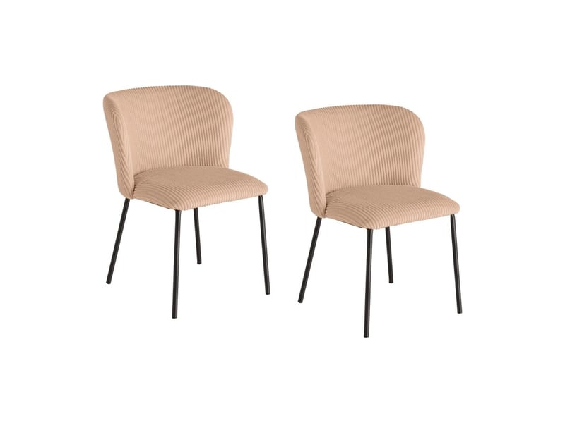 Lot de 2 chaises pavia rose-beige en tissu côtelé – silhouette arrondie et pieds métal noir - Conforama A