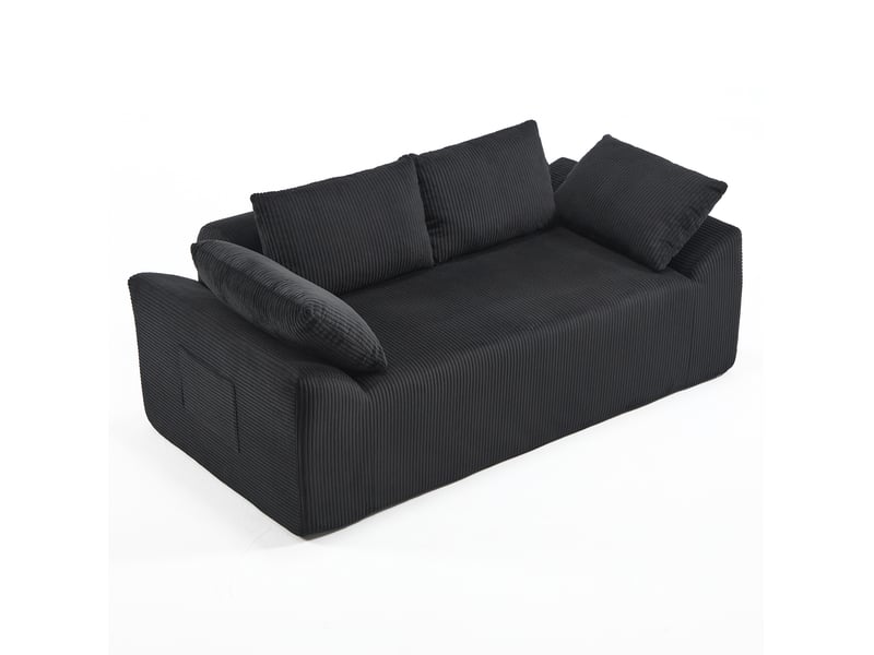  Canapé 2 places en tissu 170x86x60 cm, 2 coussins, coussin de dossier et poches latérales, pour salon et chambre, noir  - Conforama A