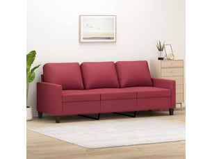 Canapé droit fixe, canapé à 3 places rouge bordeaux 180 cm similicuir shl3085