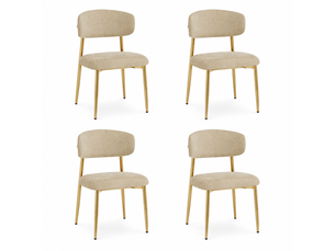 Lot de 4 chaises de salle à manger rembourrées marron, dossier incurvé, pieds en métal doré, patins réglables, charge 125 kg, design moderne