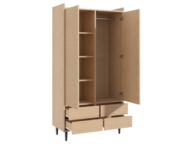  Armoire 90 x 45 x 200 cm aspect chêne, miroir, 4 tiroirs et penderie Fay Lum - Conforama W