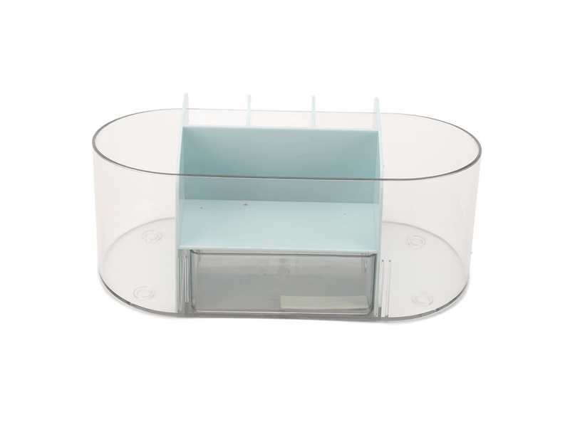  Organiseur de maquillage de bureau transparent à compartiments pour cosmétiques et soins de la peau (bleu)  - Conforama C