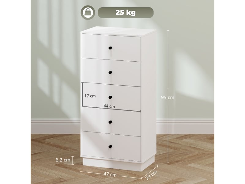  Commode à 5 tiroirs en bois blanc - meuble de rangement moderne  - Conforama C