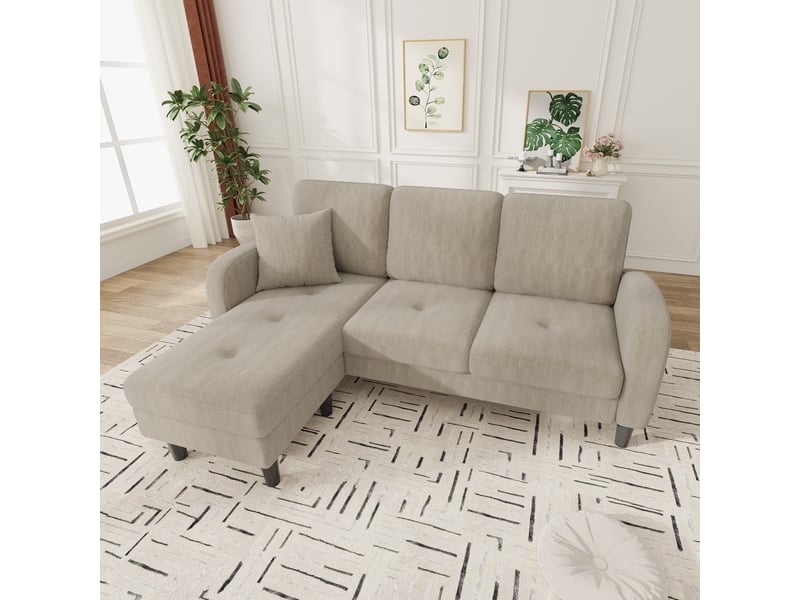  Canapé d'angle réversible 3 places 166 cm en velours côtelé taupe, méridienne modulable Fay Lum - Conforama B