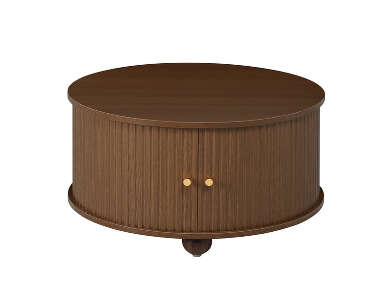  Table basse ronde 72 x 72 x 38 cm, 2 portes coulissantes, mdf, noyer  - Conforama A