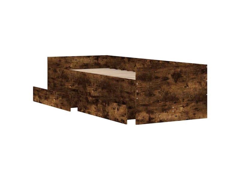  Lit simple- lit adulte -  cadre de lit avec tiroirs sans matelas chêne fumé 100x200 cm  - Conforama D