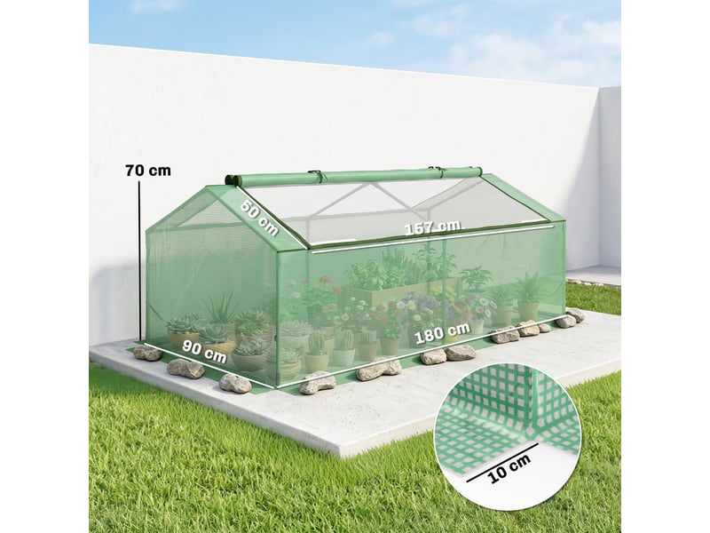 Petite serre pour jardin et balcon avec fenêtres et bâche en pe, 180 x 90 x 70 cm, verte - Conforama E