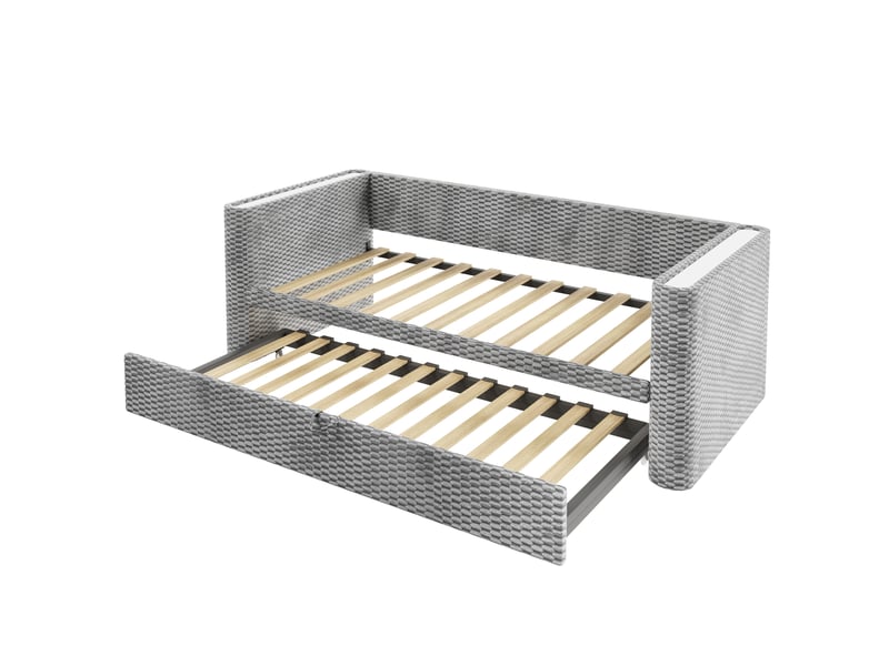  Lit enfant gigogne 90x200+90x190 cm gain de place led multicolore pilotée, manuelle, velours gris, sans matelas  - Conforama E
