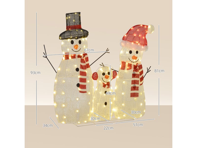  Famille de bonhommes de neige, 148 led, guirlande lumineuse de noël, résistante aux intempéries, finition brillante, blanche  - Conforama E