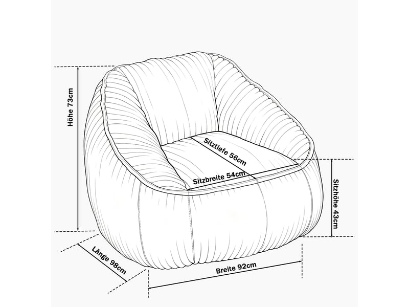  Fauteuil 1 place - 98x92x73cm - fauteuil pouf en mousse à mémoire de forme et peluche rayée - rose  - Conforama E