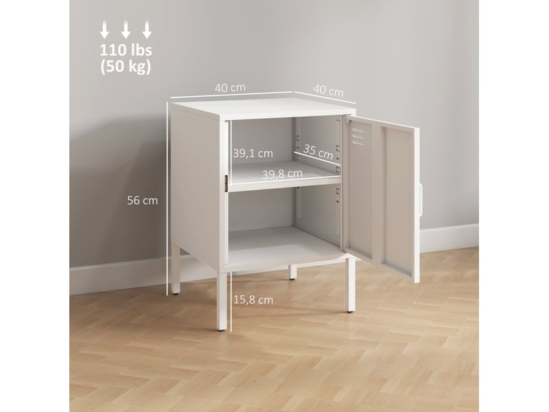 Table de chevet 40x40x56 cm avec tablette réglable métal blanc - Conforama E