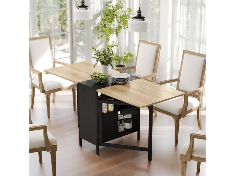  Table de salle à manger pliante à abattants, 4 compartiments, 3 configurations pour cuisinesalon, 169 x 60 x 75 cm, naturelfoncé  - Conforama D