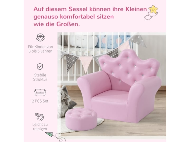  Canapé de jeu enfant rose, sofa princesse avec ottomane, mini canapé, coin détente, chambre et salle de jeux  - Conforama D