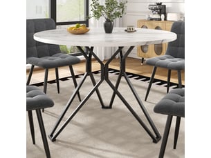 Table ronde 100x100x76 cm, plateau mdf à motif marbre, piètement métal réglable pour plus de stabilité, noir