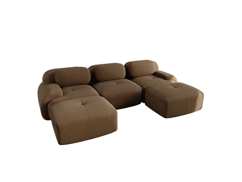 Canapé d'angle en u ulevr modulable 3 places 298 x 178 cm, sans cadre, velours côtelé marron - Conforama A