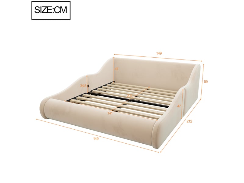  Lit enfant capitonné en velours beige avec barrières latérales, 140 x 200 cm  - Conforama E