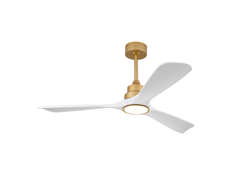 Ventilateur de plafond 52 pouces avec led, télécommande, 3 pales en bois blanc et métal doré, réversible silencieux - Conforama A