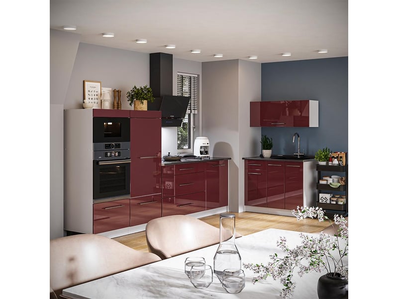 Vicco cuisine, rouge bordeaux haute brillanceblanc, 380cm sans pt - Conforama C