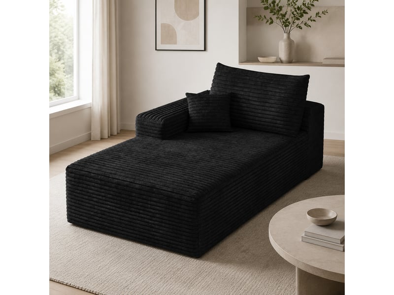  Canapé-lit modulable 1 place avec méridienne noir en velours côtelé  - Conforama C