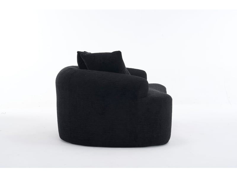  Canapé compressé 2 places incurvé en chenille noire, 3 coussins décoratifs  - Conforama D
