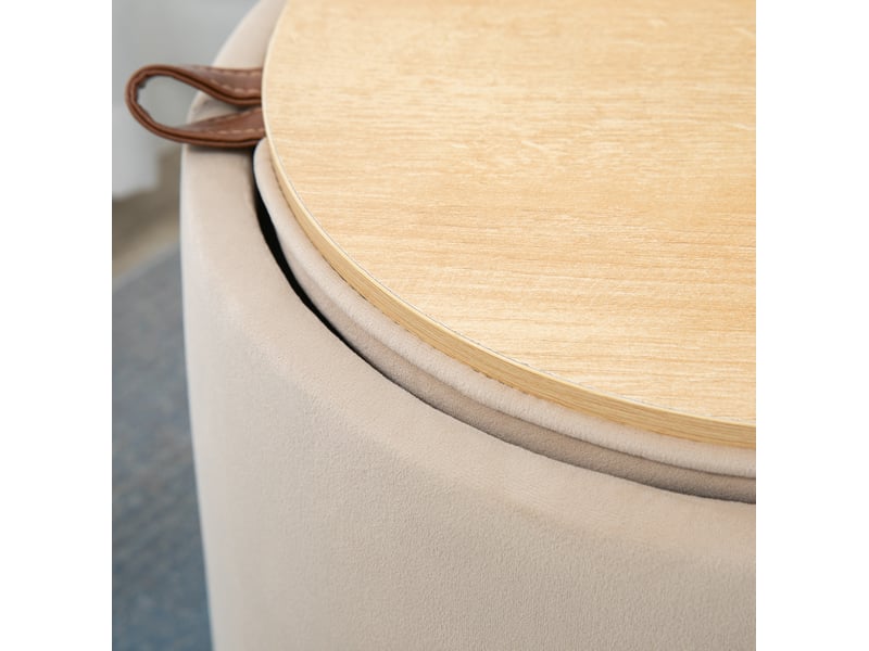  Pouf rond beige ø44x47,5 cm en polyester avec rangement et plateau réversible  - Conforama E