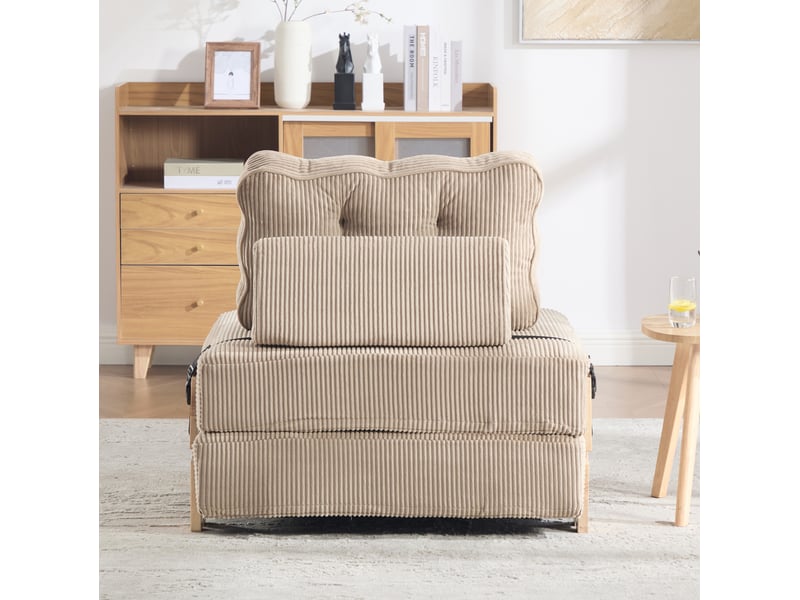  Fauteuil convertible modenvie, canapé-lit 1 place en velours côtelé kaki, pliable, avec pieds en bois clair, 90 x 86 x 84 cm  - Conforama E
