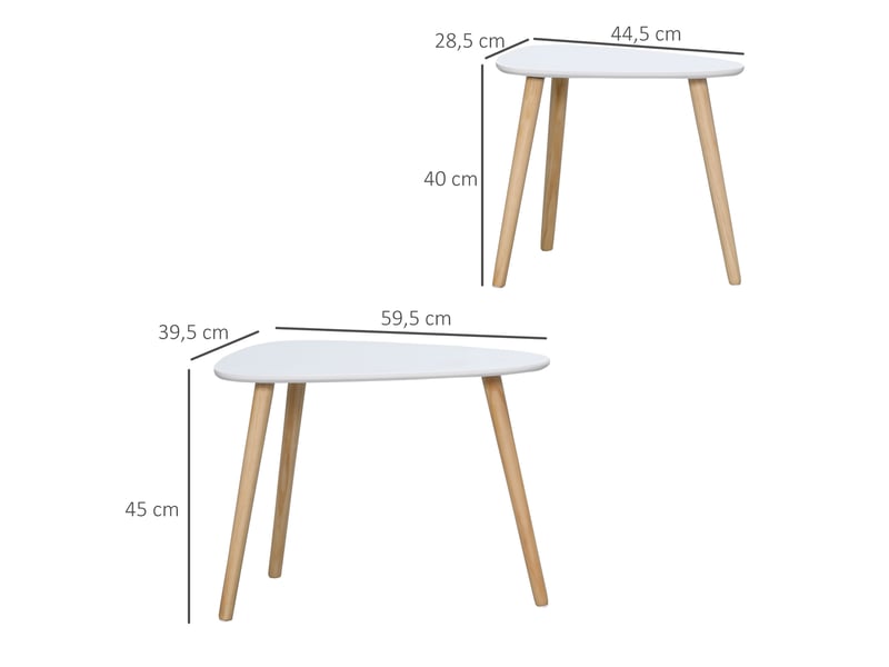  Lot de 2 tables basses gigognes design pieds scandinave en bois et plateau en bois, blanc  - Conforama C