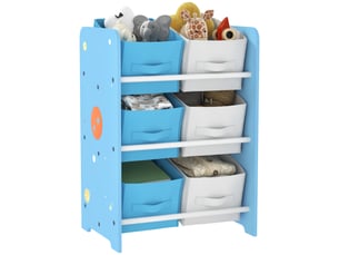 Étagère à livres pour enfants dès 3 ans, étagère à jouets avec 6 bacs en tissu non tissé, 43 x 30 x 60 cm, bleue