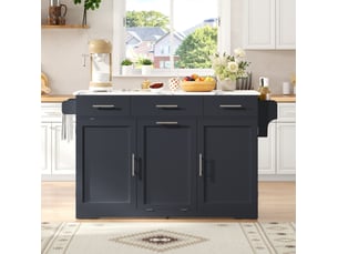 Desserte cuisine à roulettes, plateau rabattable, 3 tiroirs, 2 rangements de porte, prise électrique 136 × 75 × 92 cm