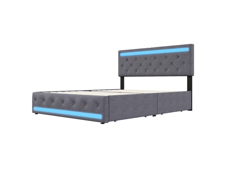  Lit double 140x200 cm ezssw coloris gris  - Conforama A