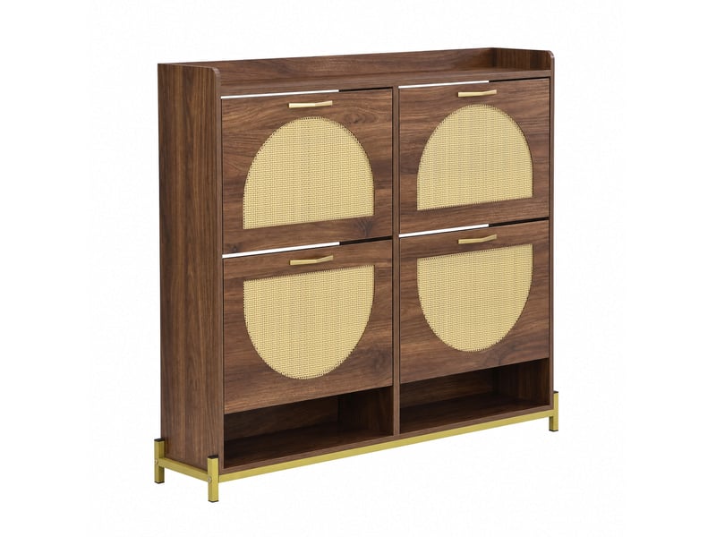  Meuble à chaussures 4 abattants 108,5x24x100 cm mdf coloris noyer  - Conforama A