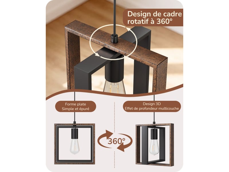  Suspension carrée hauteur réglable 1.5 m e27 style campagne cadre multi couches 370618_AADHM43404_6_DROPFR - Conforama D