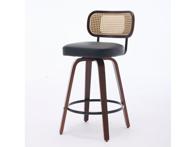 Tabouret de bar pivotant dossier cannage assise pu noir cravdom - Conforama A