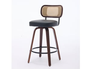 Tabouret de bar pivotant dossier cannage assise pu noir cravdom