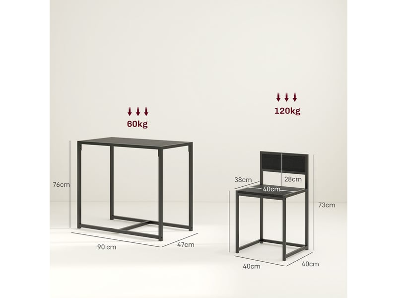  Ensemble table et chaises , table à manger 3 pièces avec 2 chaises encastrables, noir, pour cuisine salon maison  - Conforama C