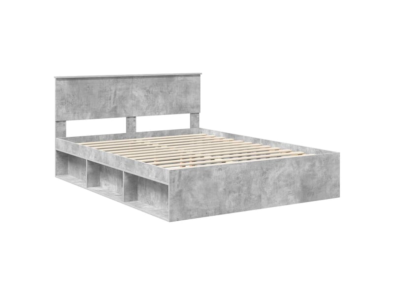  Lit double- lit adulte -  cadre de lit gris béton 150 x 200 cm pin massif  - Conforama C