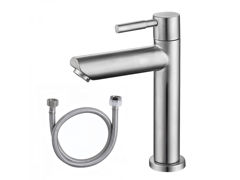 Robinet mitigeur évier salle de bain acier inoxydable avec flexible - robinet d'eau froide pour lavabo salle de bain invités - Conforama A