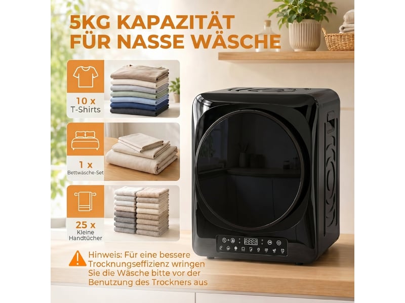  Sèche-linge - 5 kg - programmes de séchage - stainless steel - noir - 49 x 43 x 61 cm - pose libre - linge quotidien B61-023V90BK - Conforama E