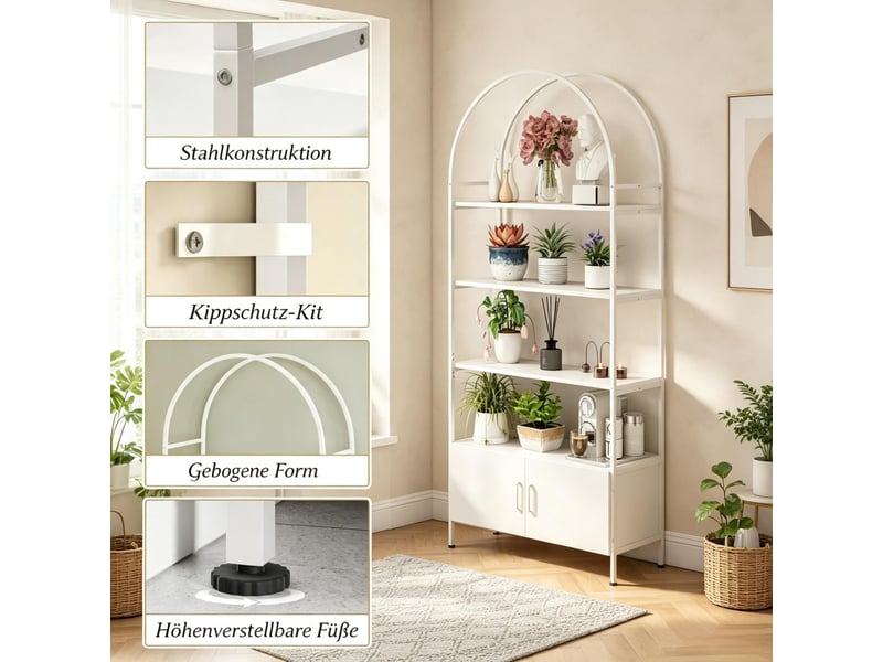  Bibliothèque 4 niveaux avec meuble bas 2 portes blanc 80 x 30 x 187 cm T5828P566548 - Conforama D