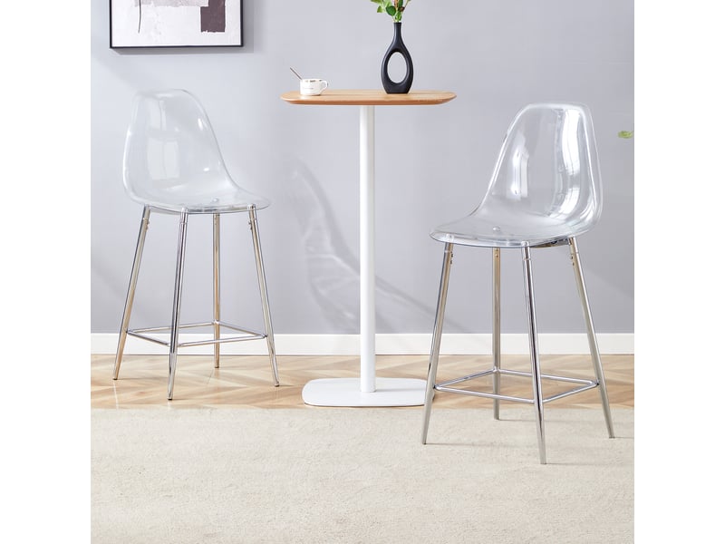  Lot de 2 tabourets de bar 43x50,8x101,6cm transparent et or - en plastique avec dossier ergonomique et pieds en métal doré  - Conforama E