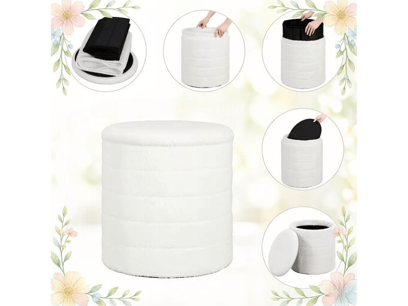  Pouf repose pied rond avec rangement caché pratique pour changer de chaussures  - Conforama D