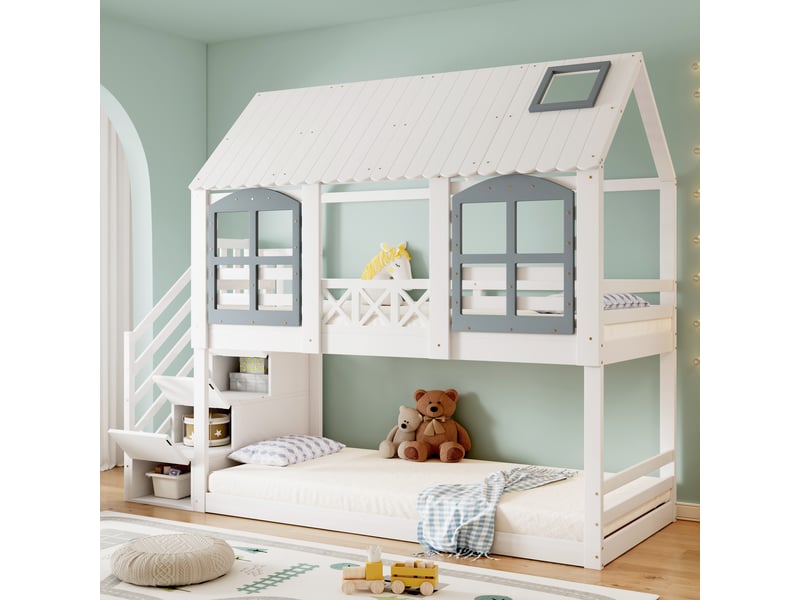  Lit superposé 90x200cm coloris blanc lit enfant blanc - Conforama D
