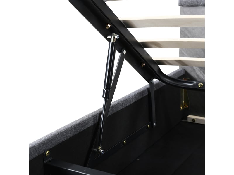  Lit coffre moderne 160x200cm, rangement, tête de lit réglable, led, port usb, type-c, niches, lin gris, matelas inclus  - Conforama E