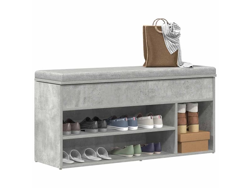  Banc à chaussures, meuble à chaussures gris béton 102x30,5x45 cm bois d'ingénierie  - Conforama B