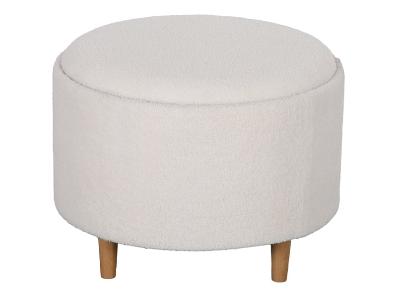  Pouf rond avec coffre de rangement ø 56 x 42 cm – tabouret repose-pieds rembourré avec couvercle réversible plateau table basse et pieds en bois – blanc  - Conforama A
