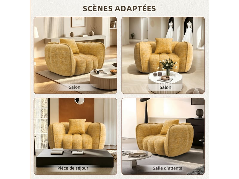  Lexzurn fauteuil fixe, pouf pour adulte,avec coussin,conception ergonomique,profondeur d'assise accrue 60 cm,adapté à de nombreux contextes,base antidérapante  - Conforama E