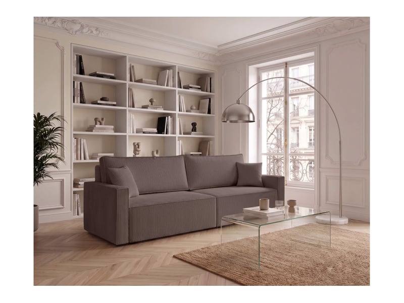 Farah - canapé droit 3 places convertible accoudoirs slim en velours cotelé  - Conforama B